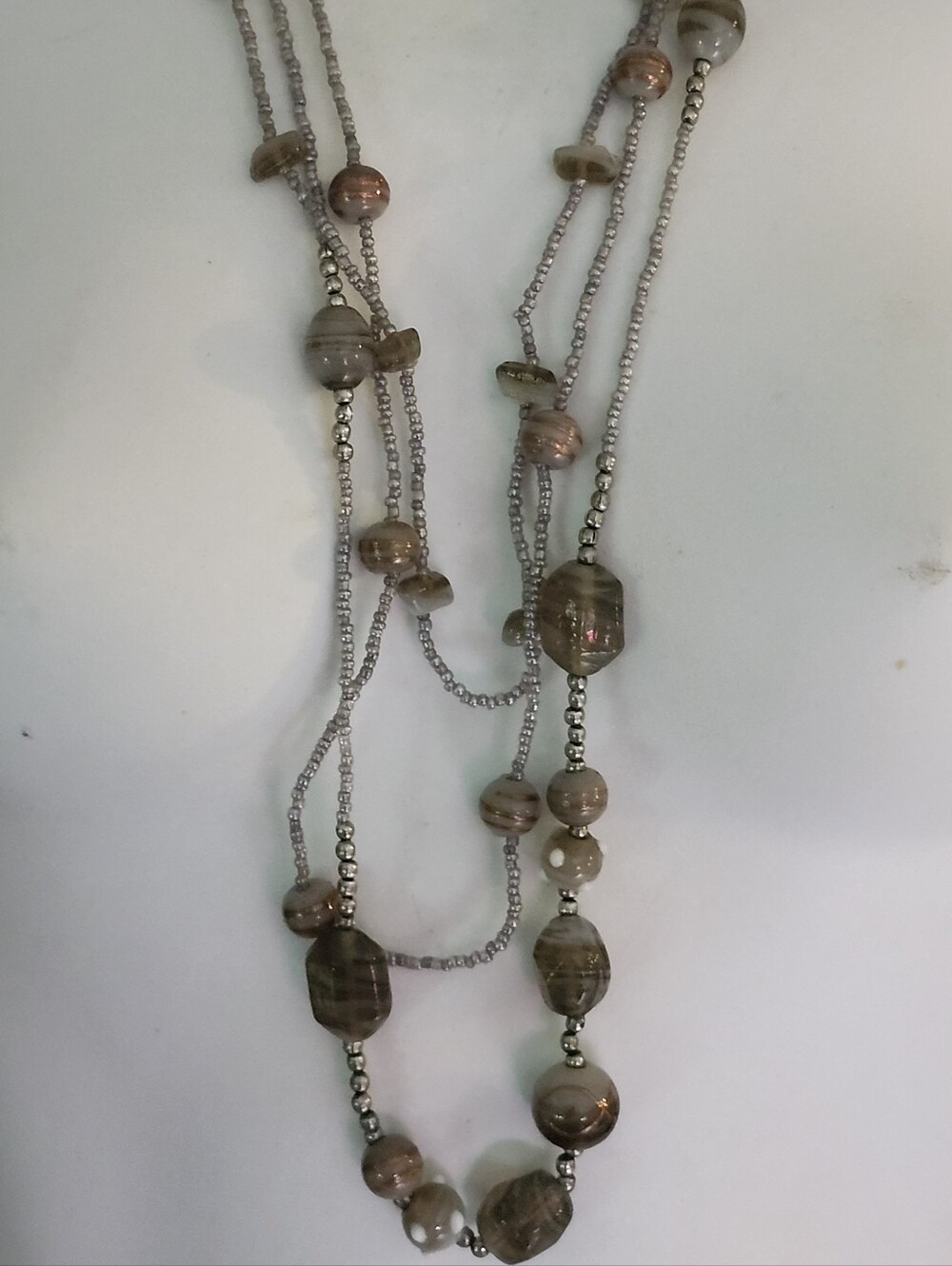 Multi-Strand Brown Beaded Necklace With Metallic Accents